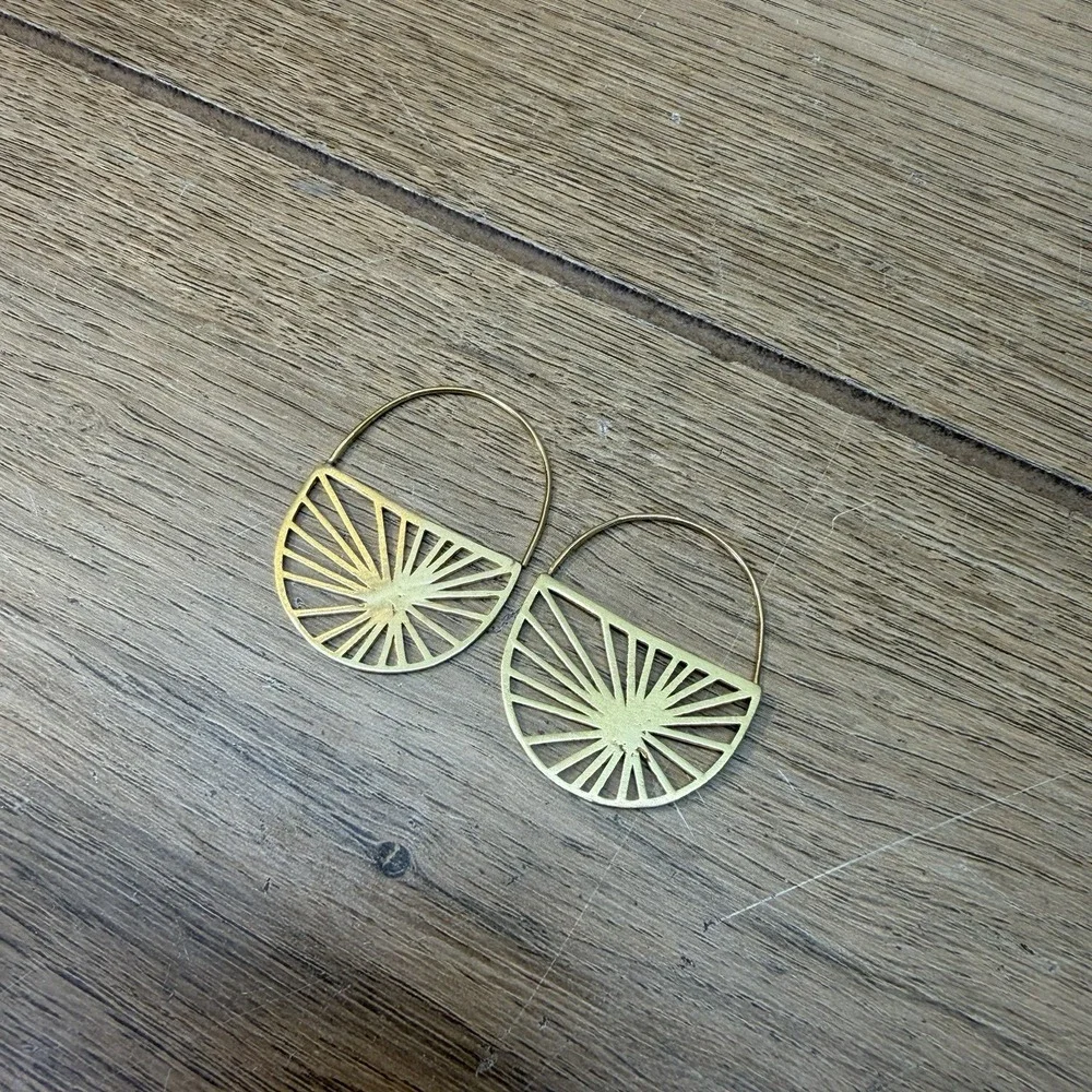 Ink + Alloy Sunburst Hoop Earrings Chic Brass Geometric Statement Gold Handmade